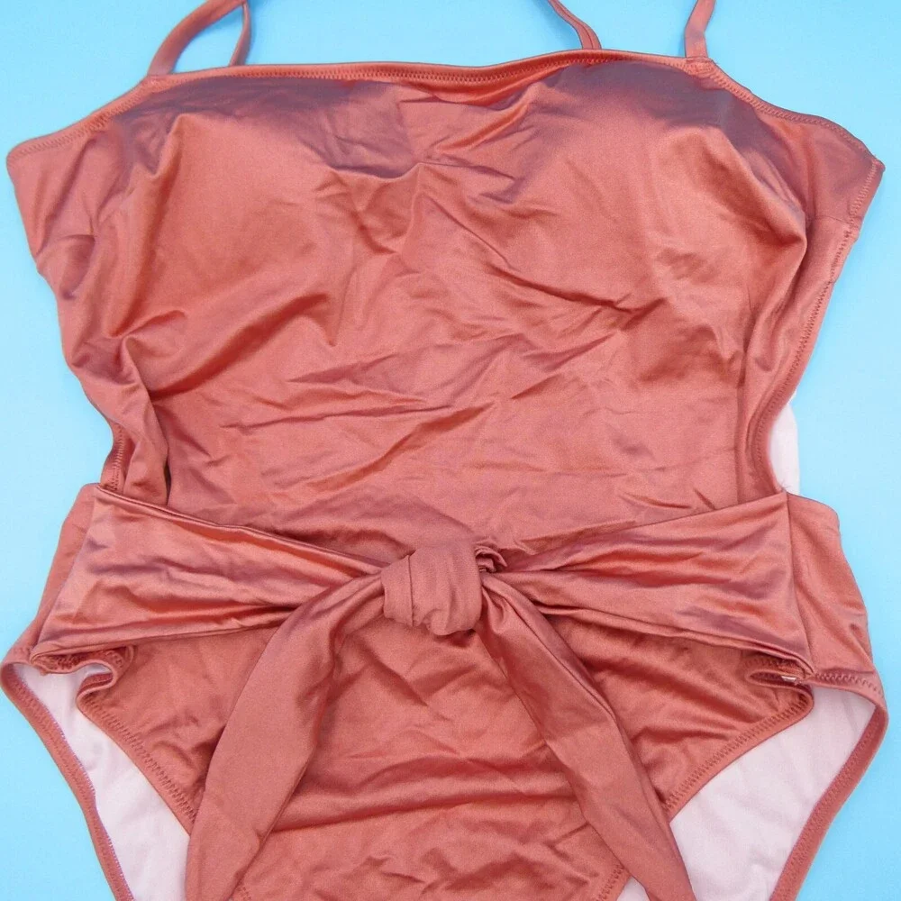 Victorias Secret XXL Rose Gold Covered Padded One Piece Tie Swimsuit Beach Women